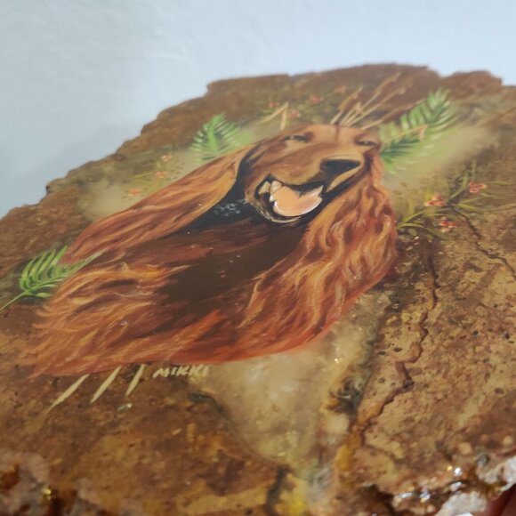 Hand Painted Agate Slab Art Of Irish Setter Dog Portrait 8.5x7" Signed - Picture 6 of 13